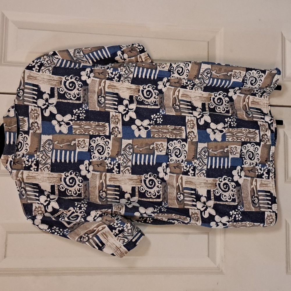 STUNT Womans Blue and Brown Patterned  Button Down Blouse - Picture 2 of 3